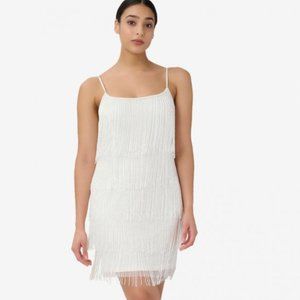 Adrianna Papell Hand-Beaded And Fringed Short Shift Cocktail Dress In Ivory